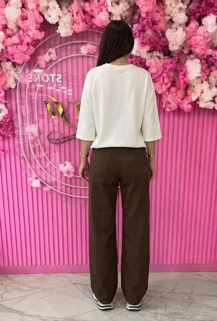 Jean marron en denim à jambes larges